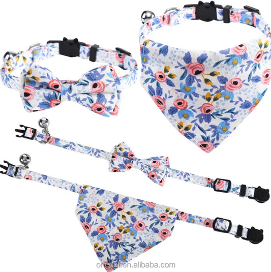 Ensemble Collier & Bandana Fleuri pour petit chien ou chat