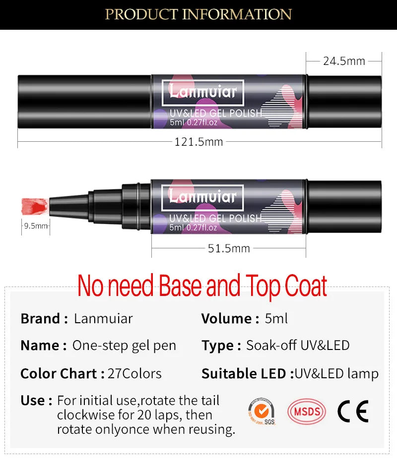 VERNIS PEN UV GEL (5 COULEURS)